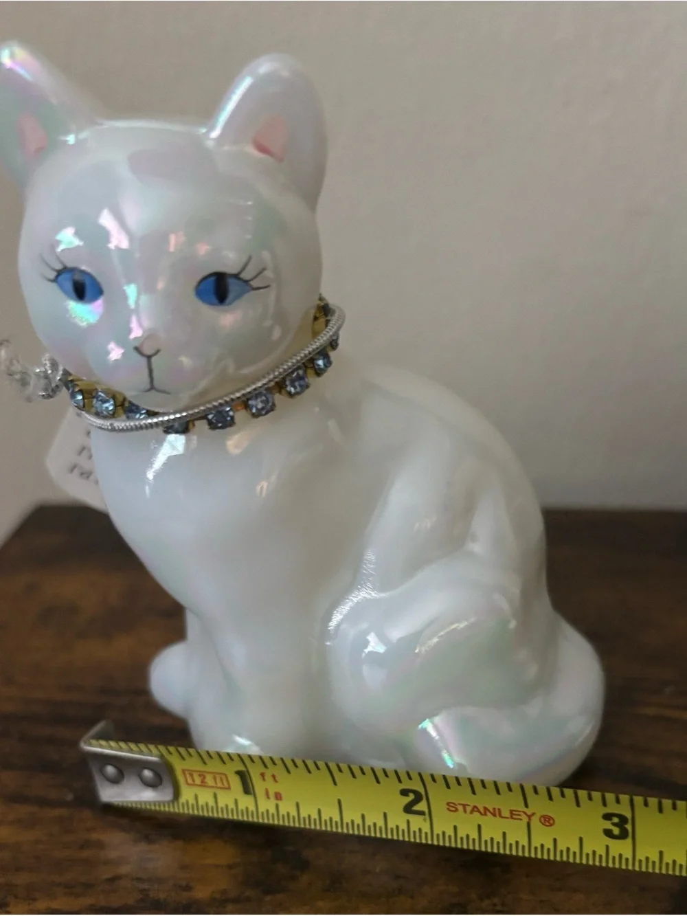 Vintage Fenton Opal Iridescent December Cat ~ Blue Zircon - UVGlow - Marked